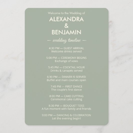 Moderne Minimalistische Hochzeit | Zeitloses Salbe Programm (Vorderseite)