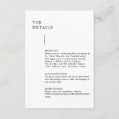 Moderne Minimalistische Hochzeitdetails Begleitkarte (Vorderseite)