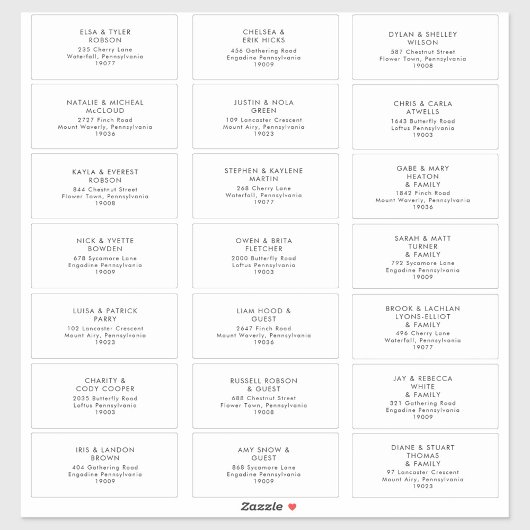 Moderne Minimalistische Hochzeitgastadressen Aufkleber