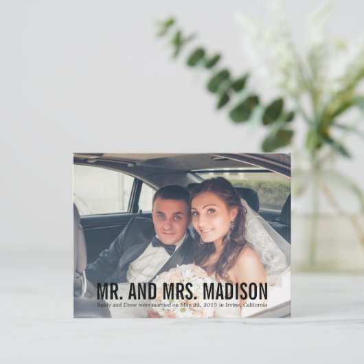 Moderne Minimalistische Hochzeitsankündigung - Sch Ankündigungspostkarte (Stehend Vorderseite)