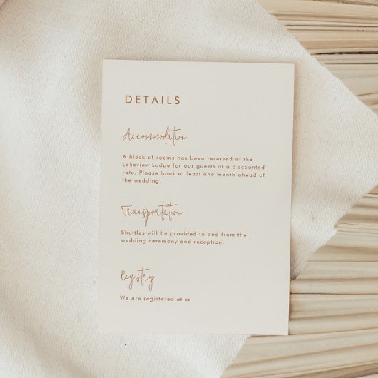 Moderne Minimalistische Hochzeitsdetails Begleitkarte