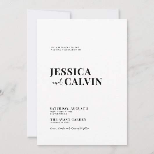 Moderne Minimalistische Hochzeitseinladung Einladung (Vorderseite)