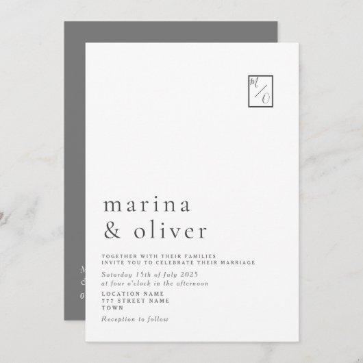 Moderne Minimalistische Hochzeitseinladung Einladung (Vorne/Hinten)