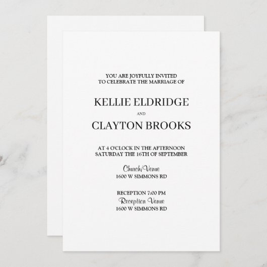 Moderne Minimalistische Hochzeitseinladung Einladung (Vorne/Hinten)