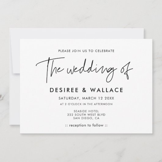 Moderne minimalistische Hochzeitseinladung Einladung (Vorderseite)