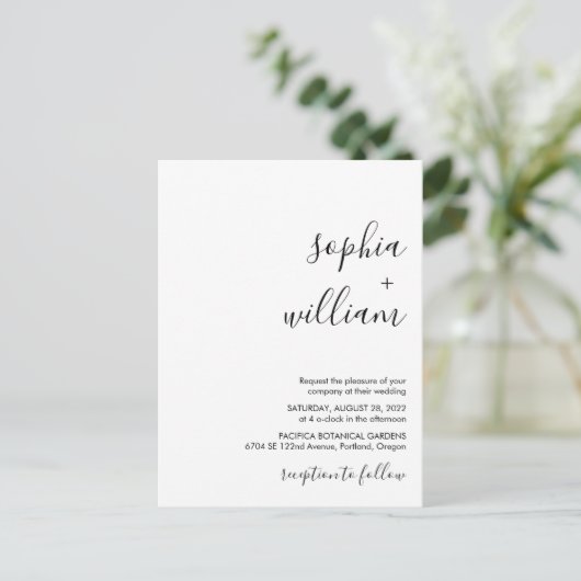 Moderne Minimalistische Hochzeitseinladung Postkar Einladungspostkarte (Stehend Vorderseite)