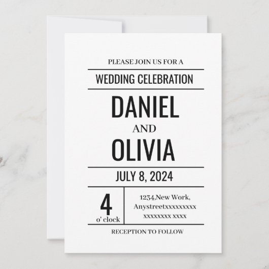 Moderne Minimalistische Hochzeitseinladungen Einladung (Vorderseite)