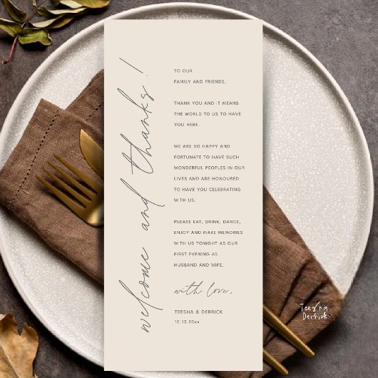 Moderne Minimalistische Hochzeitsempfangs-Dankeska Programm