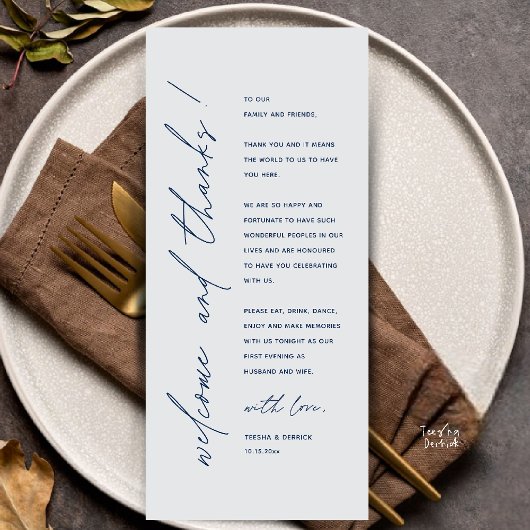 Moderne Minimalistische Hochzeitsempfangs-Dankeska Programm