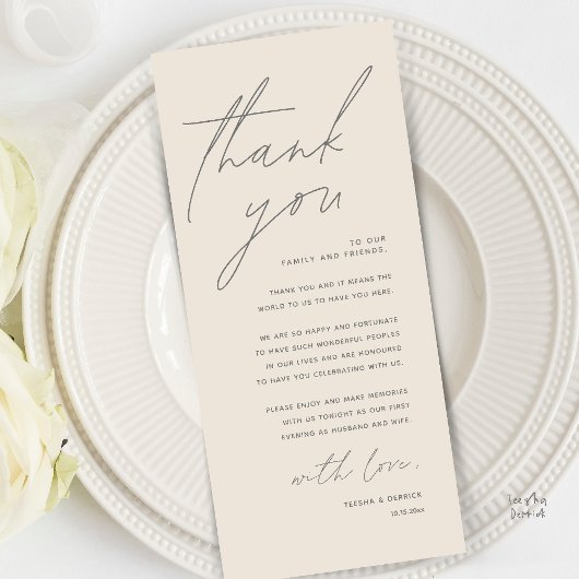 Moderne Minimalistische Hochzeitsempfangs-Dankeska Programm