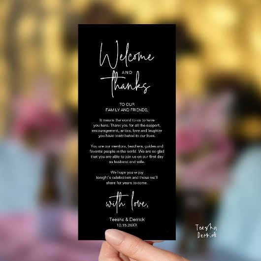 Moderne minimalistische Hochzeitsempfangs-Dankeska Programm