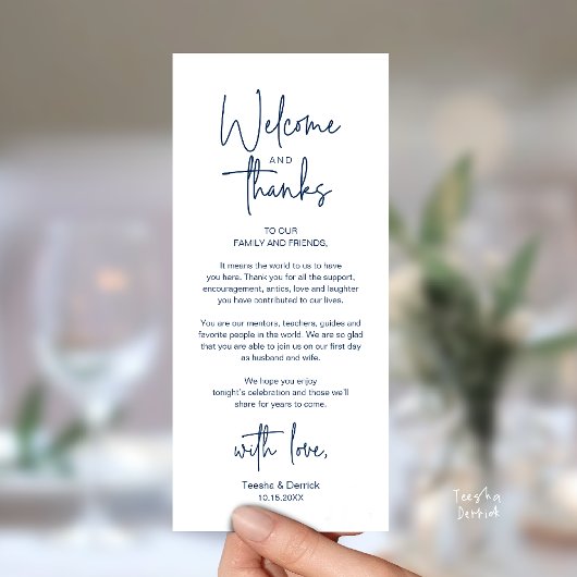 Moderne minimalistische Hochzeitsempfangs-Dankeska Programm