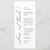 Moderne Minimalistische Hochzeitsempfangs-Dankeska Programm (Vorderseite)