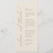 Moderne Minimalistische Hochzeitsempfangs-Dankeska Programm (Vorderseite)