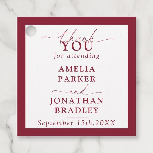 Moderne Minimalistische Hochzeitsempfehlung Geschenkanhänger (Vorderseite)