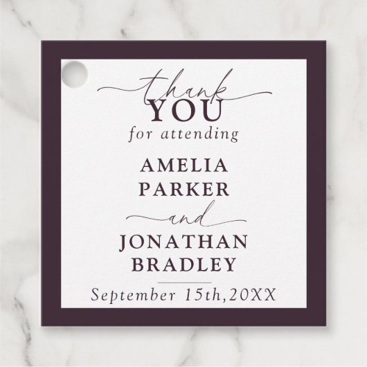 Moderne Minimalistische Hochzeitsempfehlung Geschenkanhänger (Vorderseite)