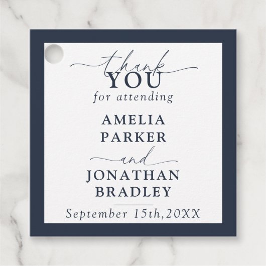 Moderne Minimalistische Hochzeitsempfehlung Geschenkanhänger (Vorderseite)