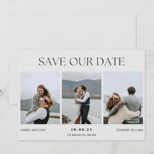 Moderne minimalistische Hochzeitsfotos Save The Date
