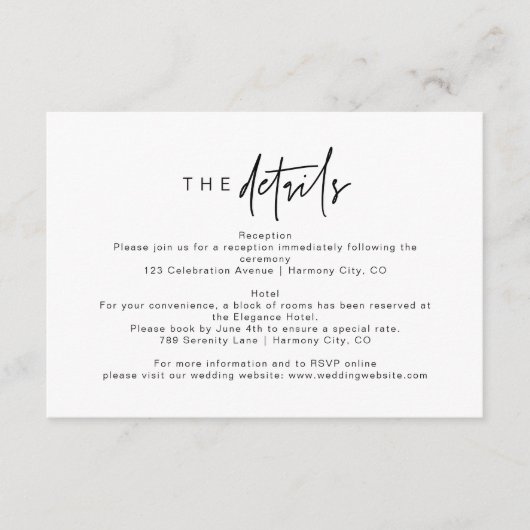 Moderne Minimalistische Hochzeitskarte Begleitkarte (Vorderseite)