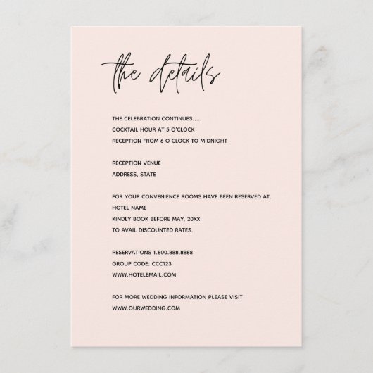 Moderne Minimalistische Hochzeitskarte Begleitkarte (Vorderseite)