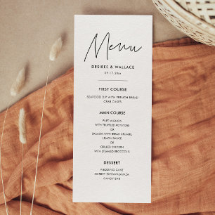 Moderne minimalistische Hochzeitskarte Menükarte