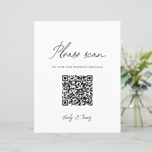Moderne minimalistische Hochzeitsprogramm-QR-Code- (Stehend Vorderseite)