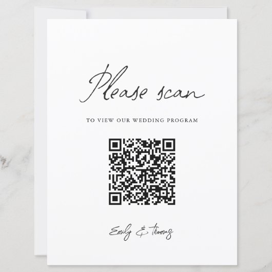 Moderne minimalistische Hochzeitsprogramm-QR-Code- (Vorderseite)
