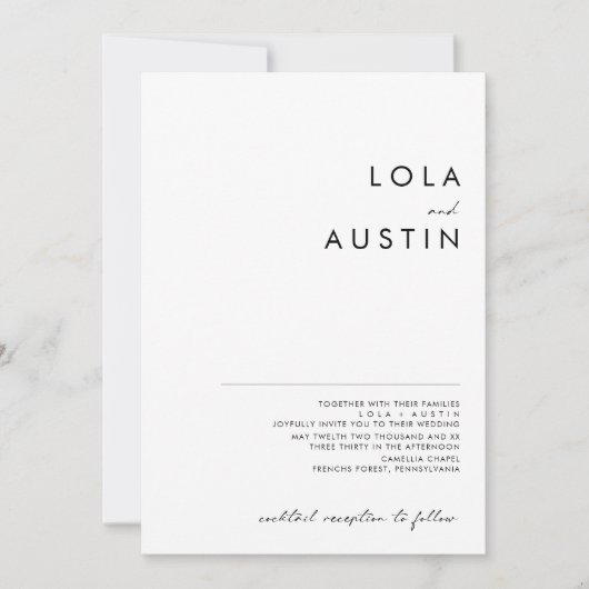 Moderne Minimalistische Hochzeitsskripte Einladung (Vorderseite)