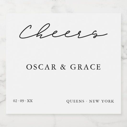 Moderne Minimalistische Hochzeitsskripte Schaumweinetikett (Einzelnes Label)