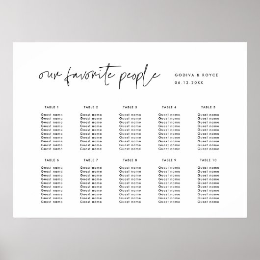 Moderne Minimalistische Hochzeitstabelle Poster (Vorne)