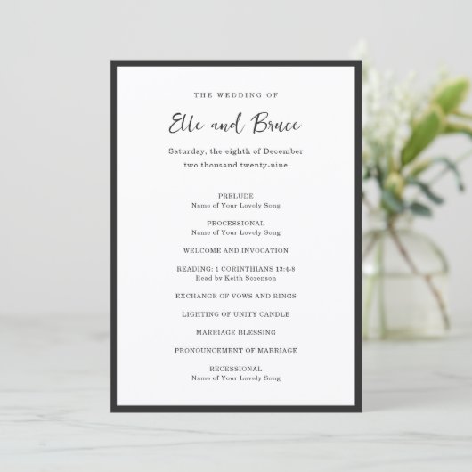 Moderne minimalistische Hochzeitstypografie Programm (Stehend Vorderseite)
