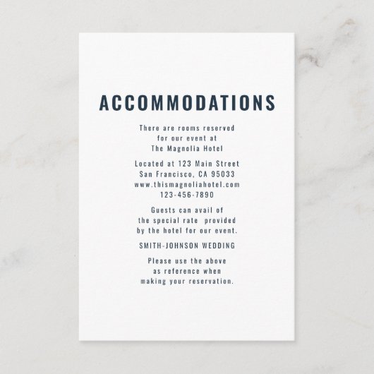 Moderne + Minimalistische Hochzeitsunterkunft Begleitkarte (Vorderseite)