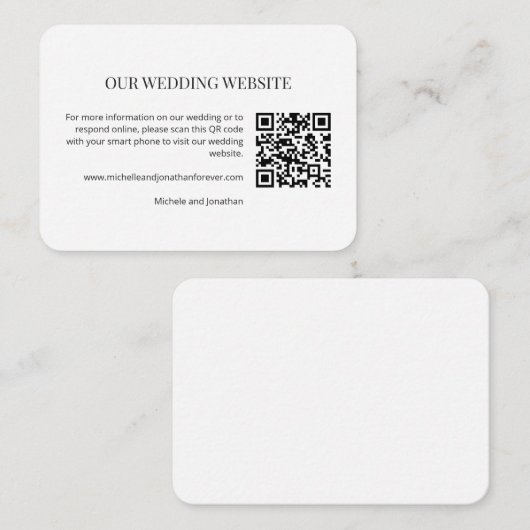 Moderne Minimalistische Hochzeitswebsite QR-Code E Begleitkarte (Vorne/Hinten)