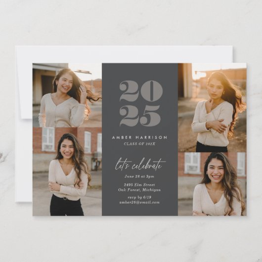 Moderne Minimalistische Höhenneuheit Grad | Kohle- Einladung (Vorderseite)