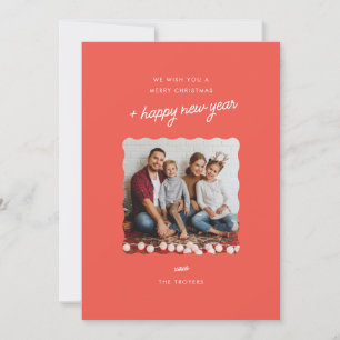 Moderne minimalistische Holiday Foto Card Wavy Bor Feiertagskarte