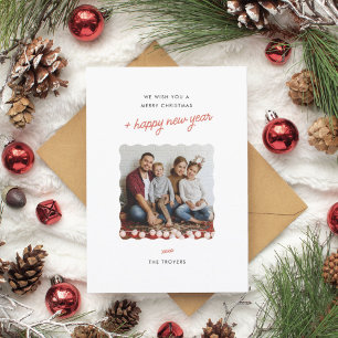 Moderne minimalistische Holiday Foto Card Wavy Bor Feiertagskarte