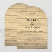Moderne minimalistische Holzoptik-Hochzeit Einladung (Vorne/Hinten)