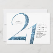 Moderne minimalistische Imitate Blau Glitzer 21. G Einladung (Vorderseite)