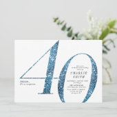 Moderne minimalistische Imitate Blau Glitzer 40. G Einladung (Stehend Vorderseite)