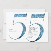 Moderne minimalistische Imitate Blau Glitzer 55. G Einladung (Vorderseite)