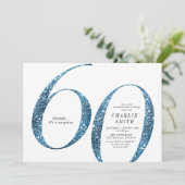 Moderne minimalistische Imitate Blau Glitzer 60. G Einladung (Stehend Vorderseite)