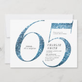 Moderne minimalistische Imitate Blau Glitzer 65. G Einladung (Vorderseite)