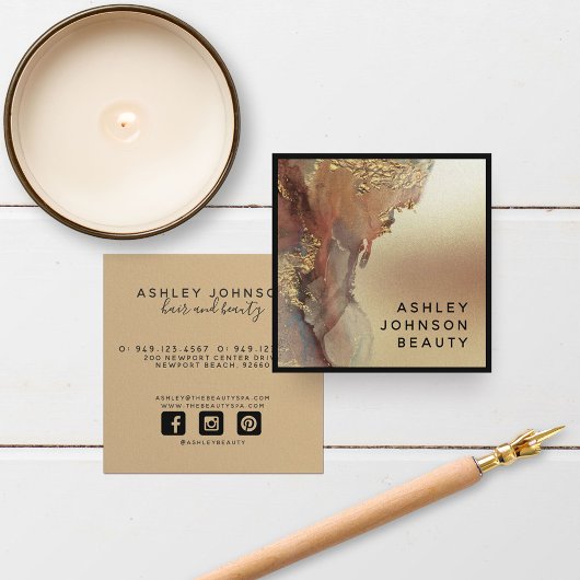 Moderne Minimalistische Imitate Gold Foil Black Quadratische Visitenkarte