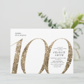 Moderne minimalistische Imitate Gold Glitzer 100. Einladung (Stehend Vorderseite)