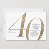 Moderne minimalistische Imitate Gold Glitzer 40. G Einladung (Vorderseite)