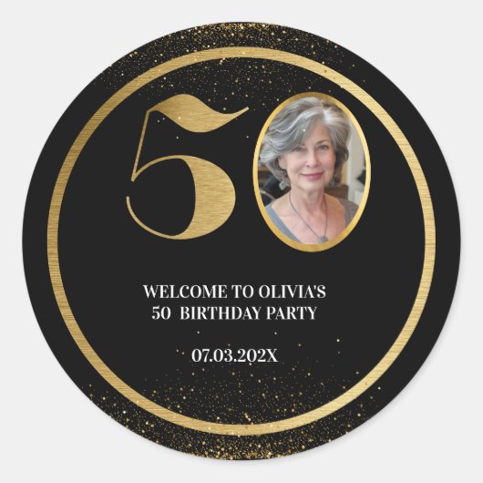 Moderne minimalistische Imitate Gold Glitzer 50. G Runder Aufkleber (Vorderseite)