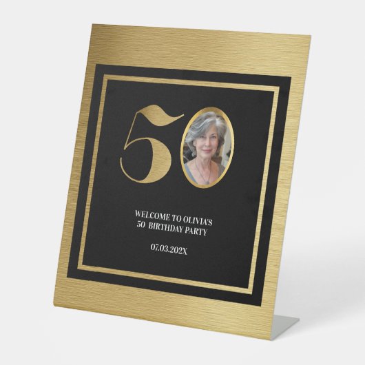 Moderne minimalistische Imitate Gold Glitzer 50. G Sockelschild (Vorderseite)