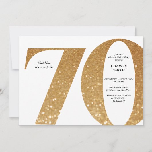 Moderne minimalistische Imitate Gold Glitzer 70. G Einladung (Vorderseite)