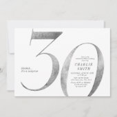 Moderne minimalistische Imitate Silber 30. Geburts Einladung (Vorderseite)