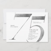 Moderne minimalistische Imitate Silber 75. Geburts Einladung (Vorderseite)